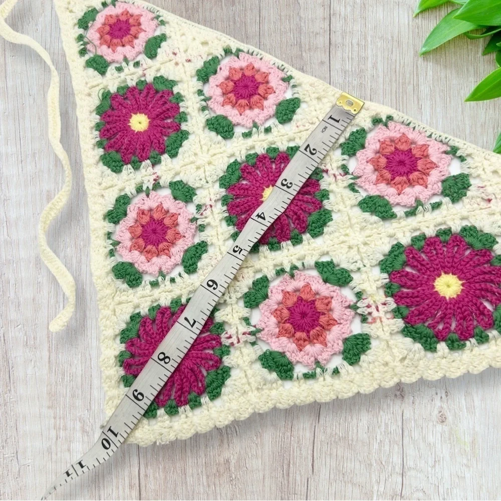 New Handmade Crochet Knitted Multicolour Floral Triangle Headband One Size